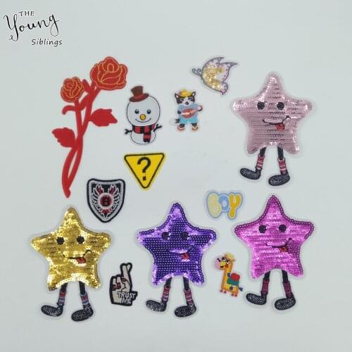 Cartoon Embroidery Sequins Iron on patch Sewing Applique Badges Stripes patch DIY Clothing Decorate Accessories Craft supplies