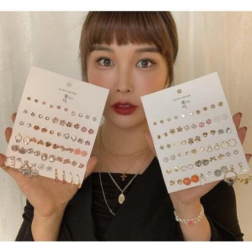 30pairs/lot of great deals New fashion Korean sweet flower heart-shaped bow woman rose gold color earrings set color set