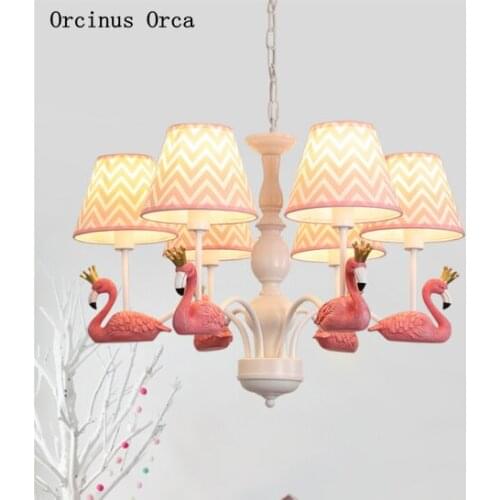 Pastoral Creative Pink Flamingo Chandelier Girls Bedroom Childrens Room Light Modern Simple LED Colored Bird Chandelier
