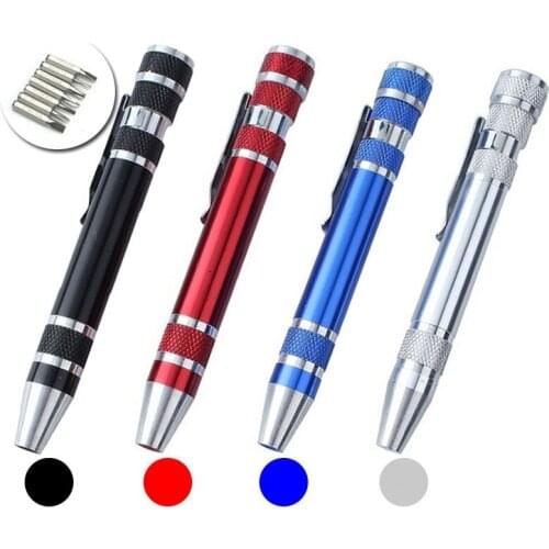 8 in 1 Portable Aluminum Pen Style Screw Driver Multi-Tool Precision Mobile Phone Repair Tool Kit Screwdriver Set Outdoor Tools