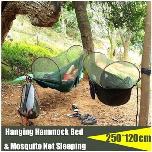 Tewango Portable Hammock With Mosquito Net Camping Survivor Hammock Auto Openning Outdoor Swing Bed 250 * 120cm