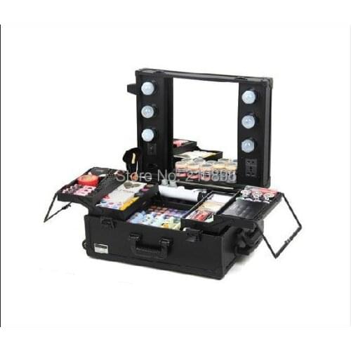 Professional lighted beauty box with wheel Trolley Beauty Case without Legs
