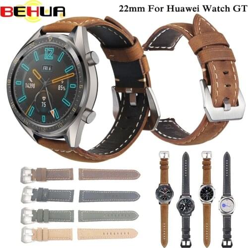 Retro style Leather 22mm Watch strap Band For Huawei Watch GT New Watchband for Samsung Gear S3 Frontier Classic bracelet Straps