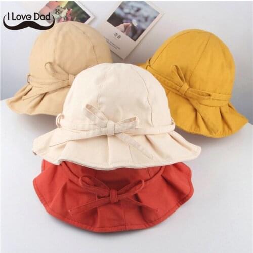 Spring Summer Baby Bucket Hat Cute Bows Baby Girls Sun Hat Outdoor Beach Breathable Kids Fisherman Hat Solid Color Childrens Cap