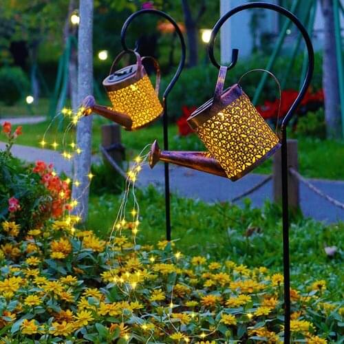Solar Powered Shower Waterpring Can Sprinkles Star Iron Fairy Light Art Light LED String Decoration Outdoor Garden Lawn Lamps