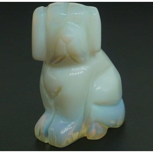 2" Dog Figurine Nice Opalite Hand Carved Gemstone Animal Totem Statue Home Decor