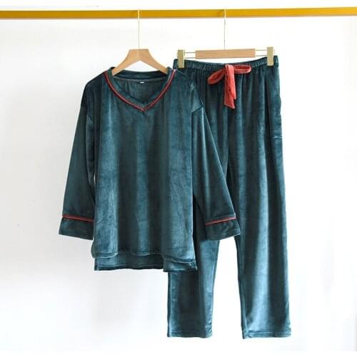 Warm Flannel Soft Nightwear Home Clothes 2 Pieces Sleeping Suit Women Autumn Winter New Sleepwear Pajamas Pijama Feminino