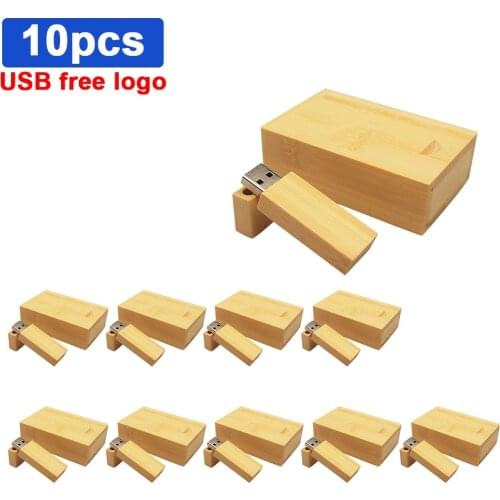 10pcs/lot USB 2.0 Customize LOGO Wooden + Box Pendrive 4GB 8GB 16GB 32GB 64GB Usb Flash Drive Memory Stick U Disk Wedding Gifts
