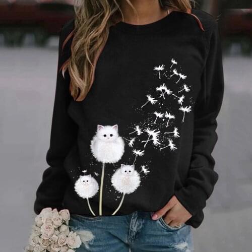 Women Sweatshirts Outdoor Casual Long Sleeve Dandelion Printed Round Neck Tops Sweatshirt Sudaderas Para Mujer Худи Женский