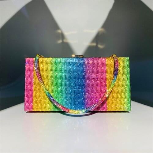 Rainbow Diamond Wedding Clutch Bag Elegant Party Evening Clutch Purse and Handbag for Women Luxury