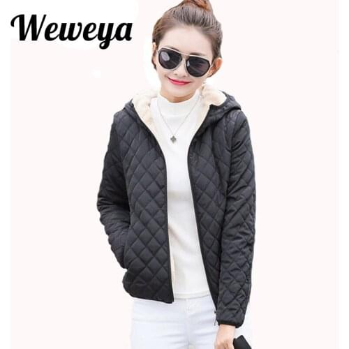 Weweya Women Winter Hooded Fleece Coat Casual Warm Plus Size Ladies Basic Black Jacket Coat Female Outerwear jaqueta feminina