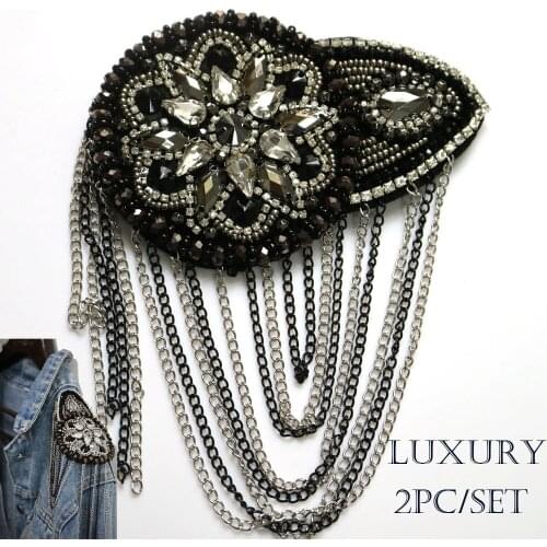 2pcs/set luxury tassel Beaded epaulette for clothes Punk Coat Suit DIY Fashion Tassel Badge Epaulets Shoulder Patches appliques