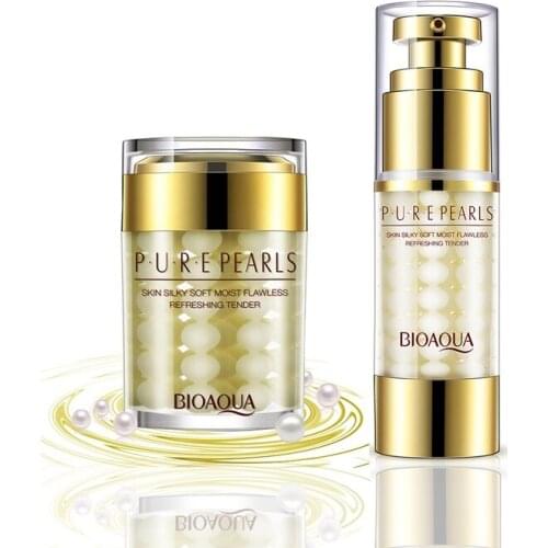 2Pcs/Lot Pure Pearl Face Cream+Essence Hyaluronic Acid Deep Moisturizing Skin Care Anti Wrinkle Whitening Facial Set