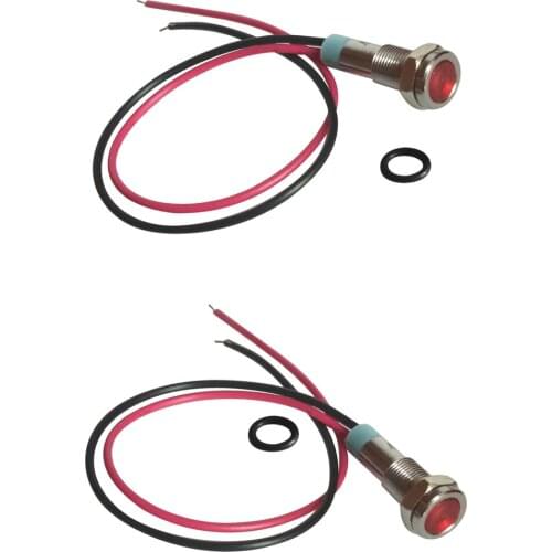 2pcs LED Metal Waterproof Indicator Warning Signal Light Lamp 6mm 6V with Wire Red
