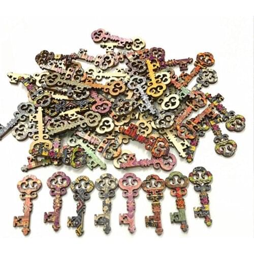 200PCS Wooden Ornament Key Pattern DIY Crafts Home Decoration Scrapbooking Unfinished Wood Slices Accessories Wood DIY Crafts