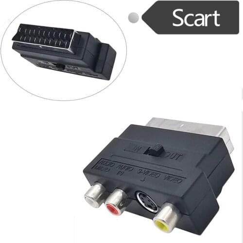 21Pin Scart Adaptor AV Block To 3 RCA Phono Composite S-Video With In/out Switch Scart Adaptor AV Black