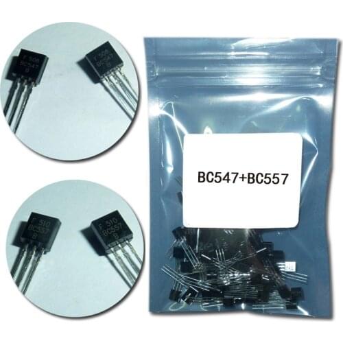 50Pcs/lot)BC547+BC557 Each 25Pcs BC547B BC557B NPN PNP Transistor TO-92 Power Triode Transistor kit Bag