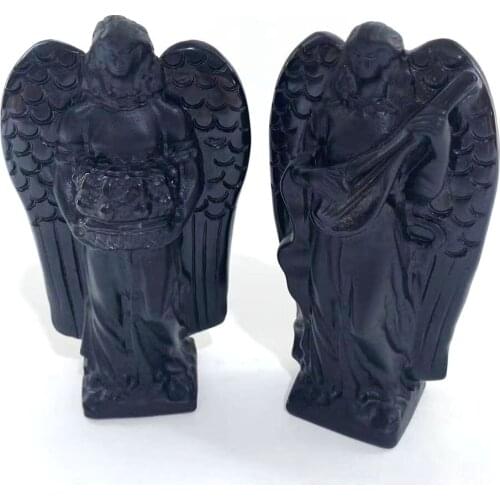 Free Shipping High Quality Naturel Black Obsidian Stone Hand Crafted Music Angel For Healing _XCG
