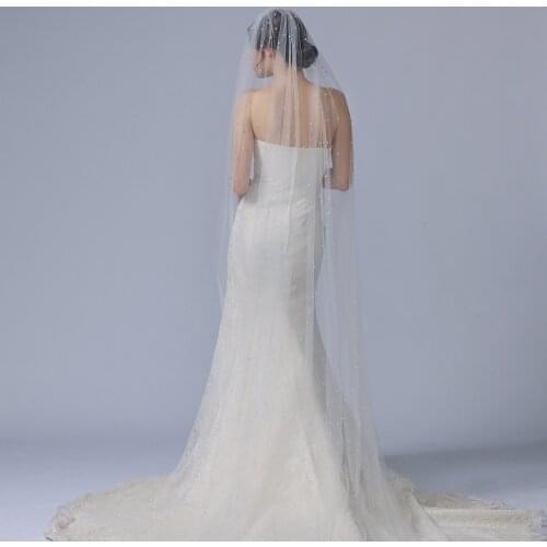 ZMV05 3M Cathedral Wedding veil Beading Pearl Church Veil lace high quality white long layered Wedding Accessories Bride veil
