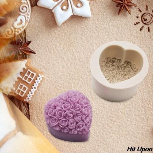 Hot 3D Heart Love Rose Flower Chocolate Mould Silicone Soap Mold Candle Polymer Clay Molds Crafts DIY Forms For Soap Base Tool