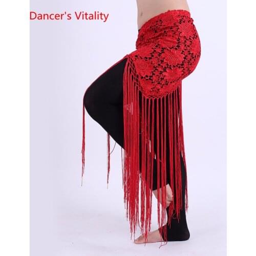 Hand-Made Clothes For Belly Dancing Womens Clothes For Dancing flowers Long Fringe Hand-Knitted Triangular Belt Belly Dance Hip