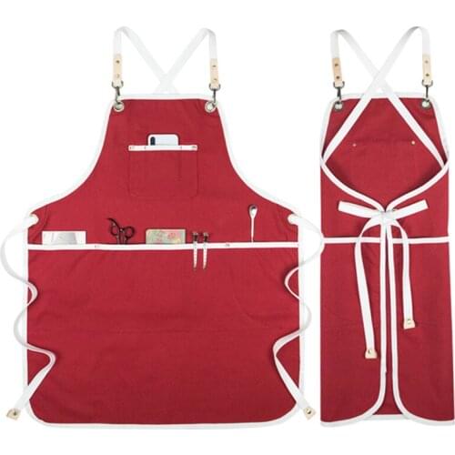 Red Khaki Canvas Apron Cotton Straps Barista Bartender Pastry Waitstaff Uniform Florist Barber Hairdresser Painter Work Wear E33