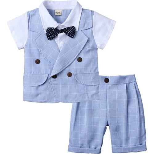 HOOYI Boys Summer Clothes Boy Shorts Sets Bowtie Vest Shirts Pant Toddler Tuxedo Baby 2 pieces Suits
