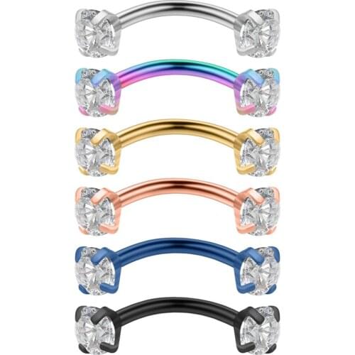 JFORYOU 16G Clear Cubic Zirconia Internally Thread Curved Barbell Eyebrow Tragus Ring Piercing Jewelry 6-10mm