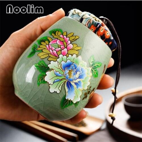 Ceramic Sealed Cans Celadon Creative Packing Box Household Ice Cracked Glaze Tea Caddy Portable Canisters for Travel
