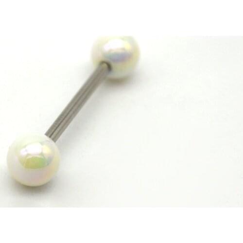 White Tongue Bar Rings Piercing Straight Barbell Surgical Steel 14g Balls Fashion Body Jewelry 16mm Length Imitating