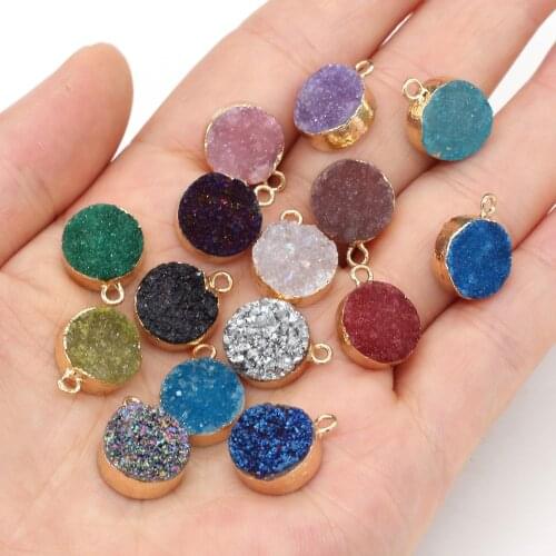 Natural Stone Pendant Round Crystal Agates Exquisite Charm for Jewelry Making DIY Necklace Bracelet Accessories 12x15mm