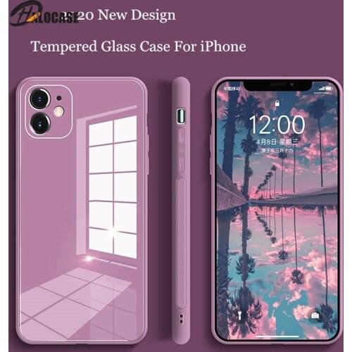 Square Tempered Glass Phone Case For iPhone 11 12 Pro Max Anti-knock Baby Skin Fram Case For IPhone XS Max X XR 7 8 Plus Cover
