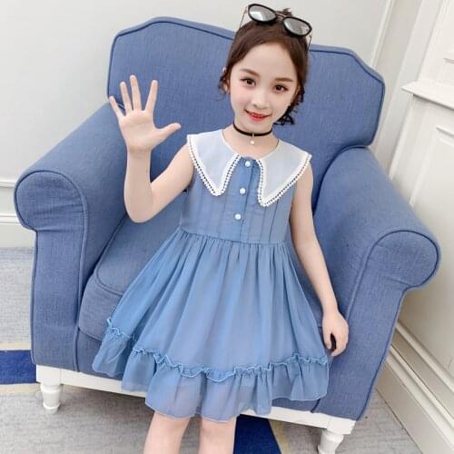 Summer Dress New Girl Dress Fashion Middle Child Lace Collar Chiffon Dress Toddler Girl Fall Clothes 2021