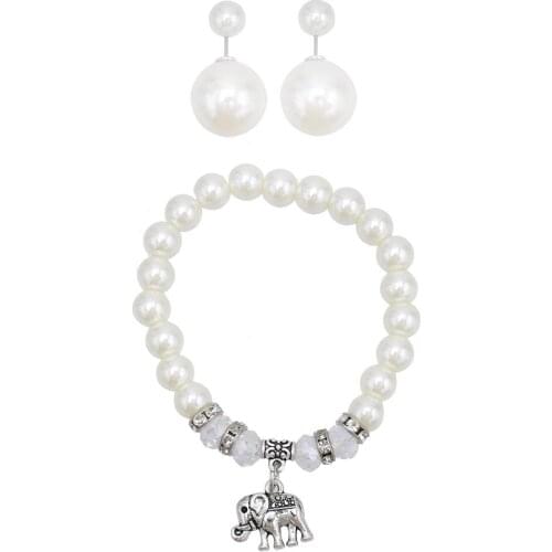 Summer New Imitation Pearl Bracelet Earring Set Necklace Female Models Rhinestone Pearl Alloy Jewelry