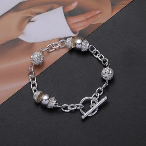 Hot geometry Circle bead Chain new 925 Sterling Silver Bracelets for Women Fashion Wedding Party Christmas Gifts fine Jewelry