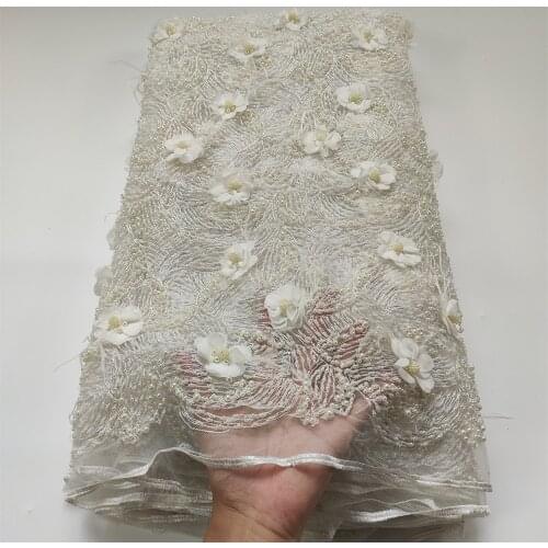 Latest 2021 Tulle Lace Fabric High Quality African Embroidery Swiss French Guipure Sequins Wedding Party Dress Beaded 5yards