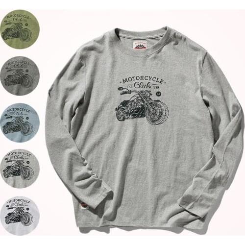 2020 Autumn Winter New Men Fashion Long Sleeve O-neck 100% Cotton Motorcycle Print T-shirt Bottomed Shirt