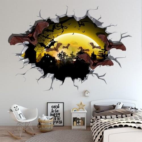 New Halloween Bat Castle 3D broken wall 3D wall sticker living room bedroom decoration painting