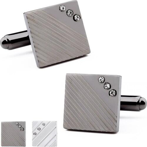 HAWSON Factory Retail Wholesale Crystal Cufflinks for Mens Wedding Gun Plated Square Cuff Links With Gift Box