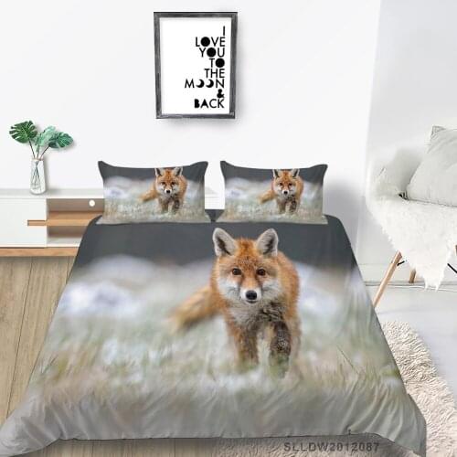 Cute Fox Print Bed Set King Size Lifelike 3D Nature Duvet Cover Set Queen Twin Full Single Double Hot Sale Bedding Set