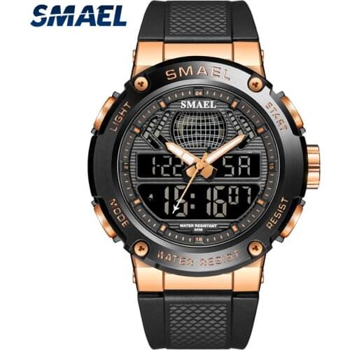 SMAEL 3 Time Luxury Sport Watches Men Dual Display Waterproof 50m Chronograph Military Watches Big Dial Male Alarm Clock 8032