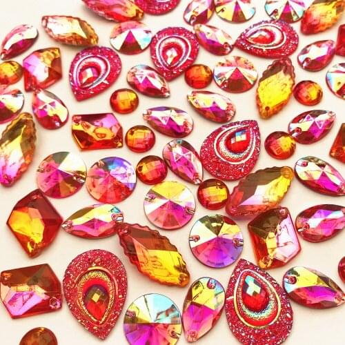 LOOSE Beads Mix Shape Pink red fuchsia Sew on Diamante crystal Rhinestone stones and Crystal Gemstone for sewing Costume weddin