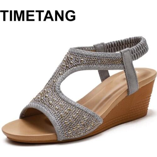 TIMETANGSandals Women Summer New Style Bohemian Flat Sandals Wedge Heel Middle Heel Mother Sandals Waterproof Large Size Women’s