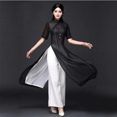 Traditional Vietnam Ao dai Women Cheongsam Summer Oriental dress Chinese qipao Dress and pants Women
