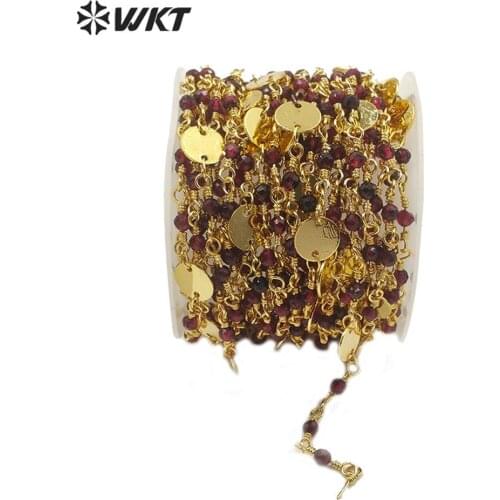 WT-RBC146 WKT New Trendy Rosary Chain Red Garnet Beads Chain Gold Electroplated Rosary Chain For Fashion Necklace Jewelry Making