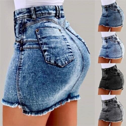 Women Denim Skirt Mini Hip Jean Skirts Summer Ripped Washed Short Skirt Ladies Shorts Skirts