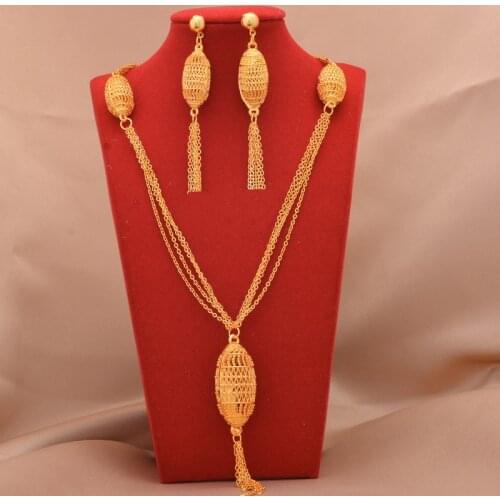 Dubai Jewelry sets 24K gold plated luxury African wedding gifts bridal bracelet necklace earrings ring jewellery set for women