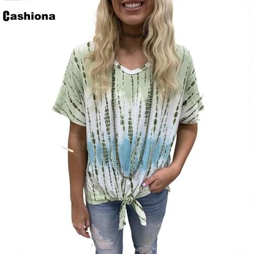 Ladies Elegant Leisure Casual T-shirt Gradient Striped Print Tops Loose Women Clothing Latest 2021 Summer Bow Tees shirt Femme