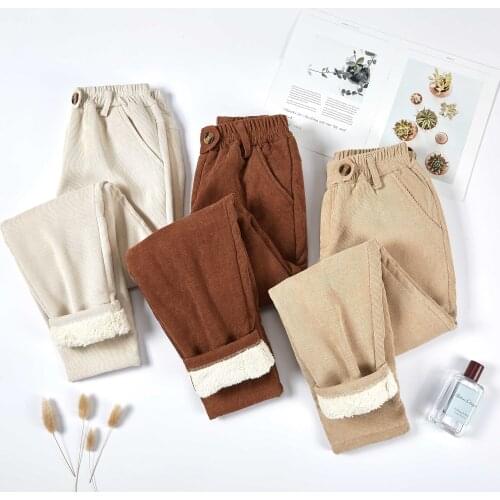 Women 2021 Winter New Fashion Corduroy Pants Female Thicken Elastic Waist Casual Loose Harem Trousers Ladies Warm Pants X286