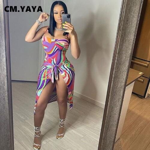 CM.YAYA Women Bikinis Set Print Spaghetti Strap Bodysuit Kerchief Two Piece Sets Sexy Beachwear Summer Swimsuit New Fashion 2021